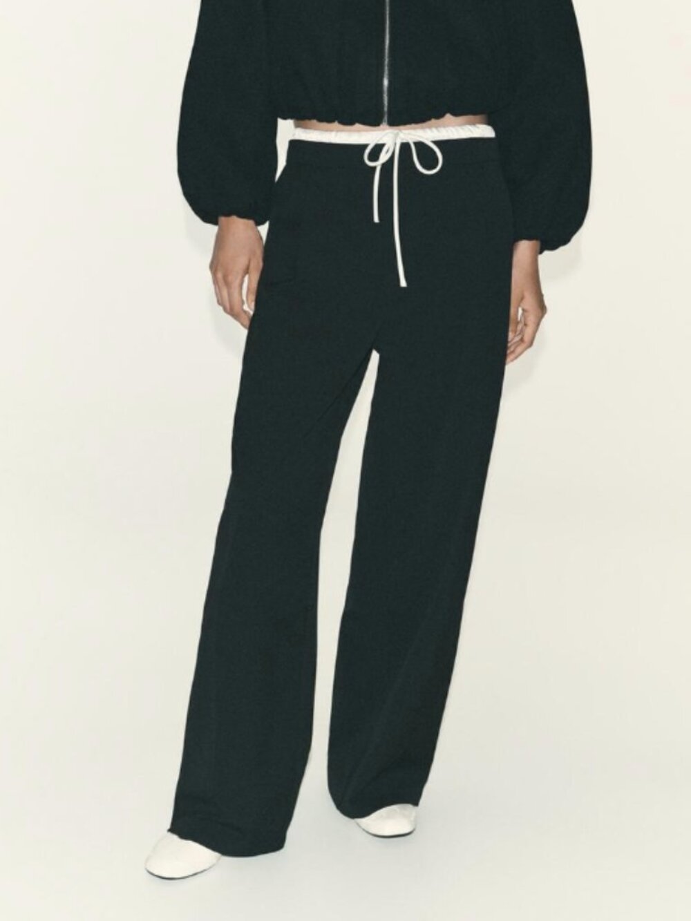 ZARA DOUBLE WAIST WIDE LEG PANTS BLACK SIZE M